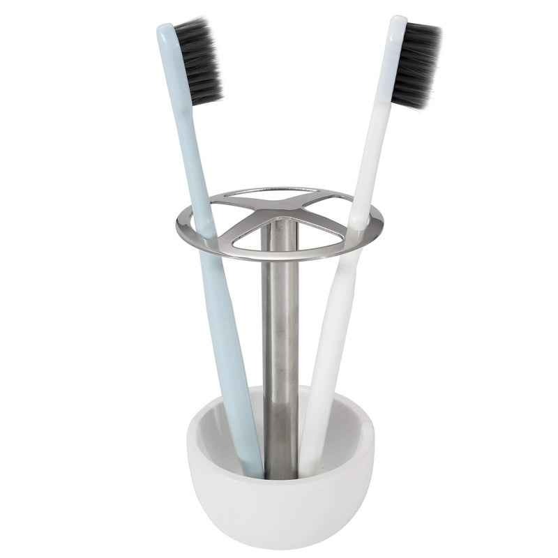 CozyCabin Toothbrush Holder Stand  for Razor  Bathroom Vanity Countertop  Stainless Steel Toothbrush Bathroom Organizer (White) - Image 1